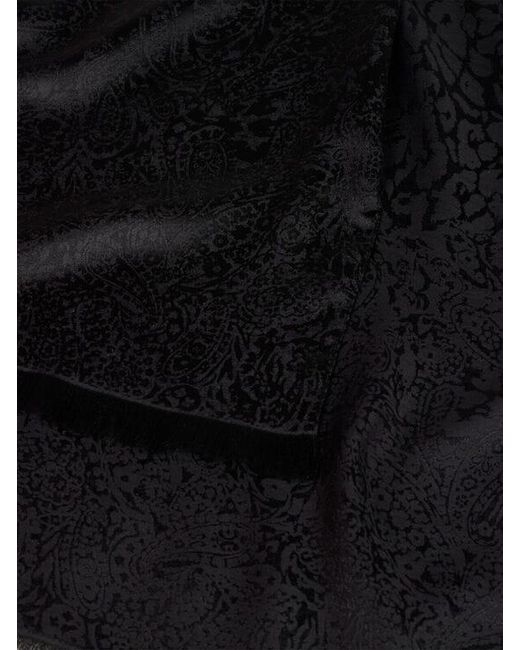 Etro Black Silk And Wool Scarf With Paisley And Animal Motif for men