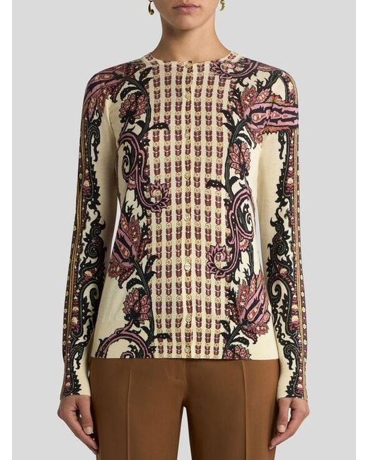 Etro White Silk And Cashmere Cardigan With Floral Paisley Motif