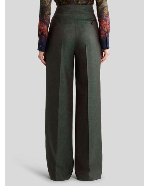 Etro Gray Wool Jacquard Trousers With Pleats And Paisley Motif