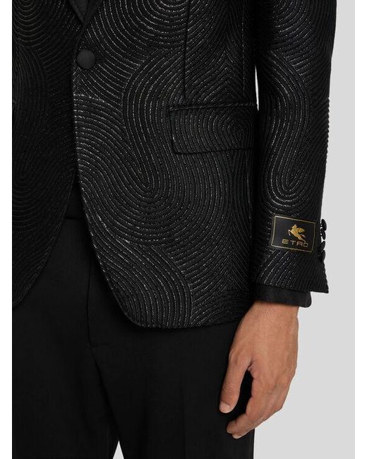 Etro Black Single-Breasted Wavy Blazer for men