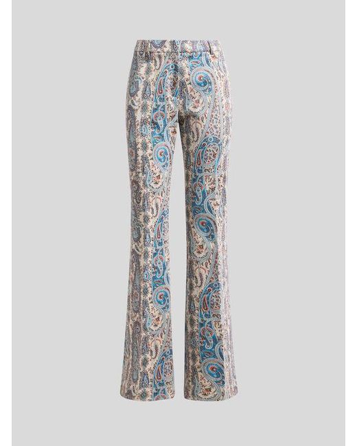 Etro Gray Flared Cotton-Blend Jacquard Trousers With Paisley Foliage Motif