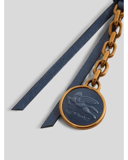 Etro White Nappa Leather Charm With Chain And Pegaso Coin