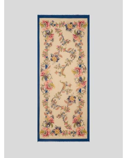 Etro Natural Modal And Cashmere Jacquard Scarf With Floral Motif