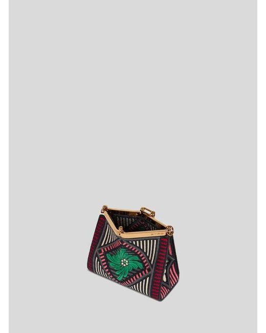 Etro Multicolor Small Vela Bag With Floral Embroidery