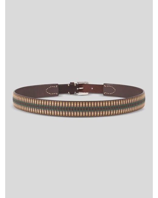 Etro Brown Leather Belt With Embroidered Motif for men