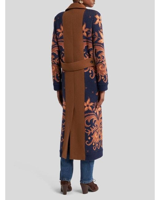 Etro Multicolor Double-Breasted Coat With Knit Inserts