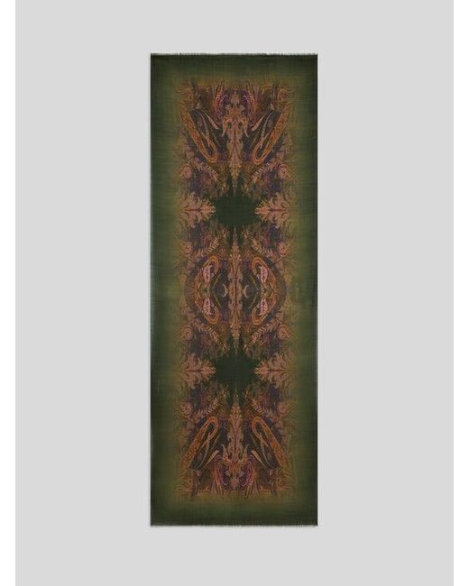 Etro Green Wool Scarf With Faded Print And Paisley Motif for men
