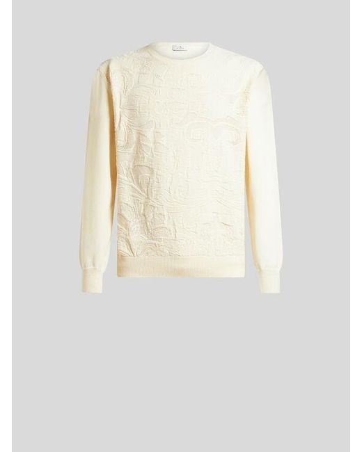 Etro White Textured Cotton Sweater for men