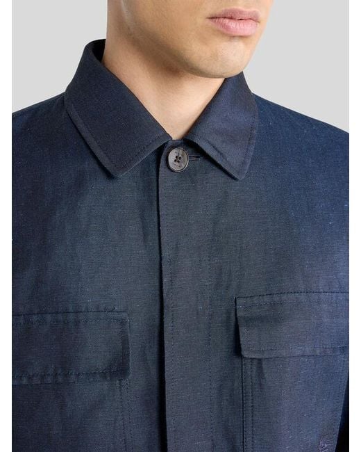 Etro Blue Wool And Linen Shacket for men