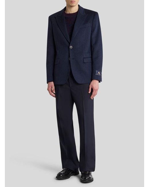 Etro Blue Single-Breasted Cashmere Jacket for men