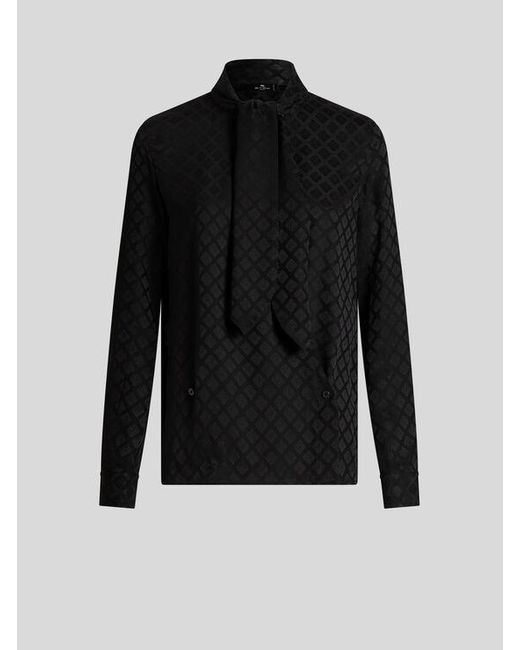 Etro Black Jacquard Scarf-Collar Shirt