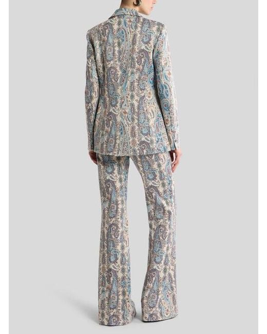 Etro White Single-Breasted Cotton-Blend Jacquard Jacket With Paisley Foliage Motif
