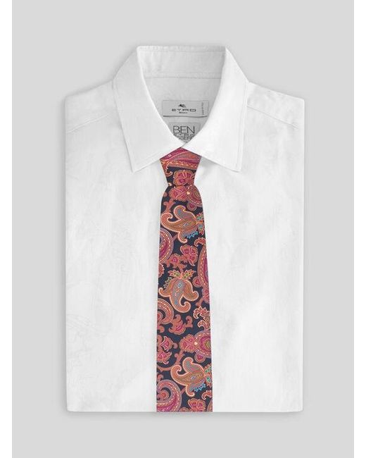 Etro White Silk Tie With Paisley Motif for men