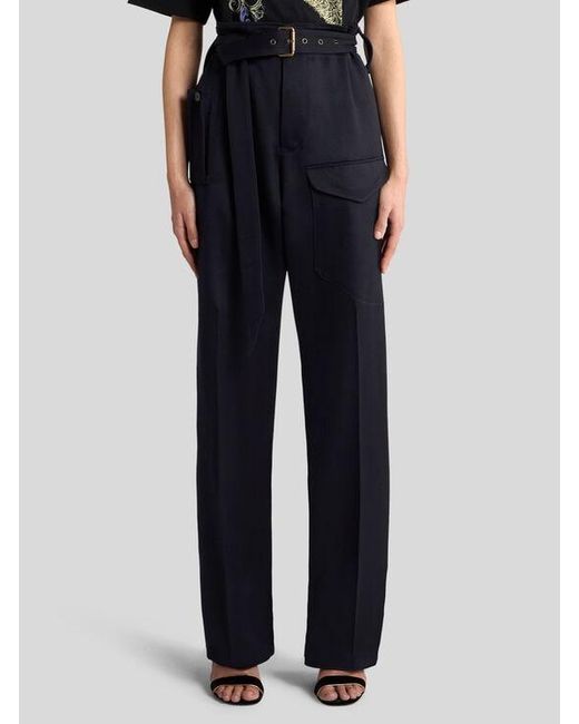 Etro Black Straight-Leg Wool Trousers With Pockets And Belt