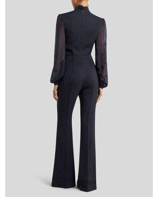 Etro Blue Cady Jacquard Jumpsuit