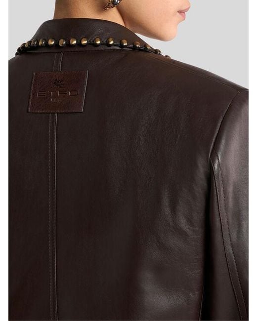 Etro Black Single-Breasted Leather Jacket With Studs