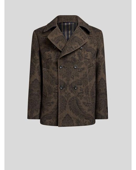 Etro Brown Double-Breasted Wool And Cashmere Pea Coat for men