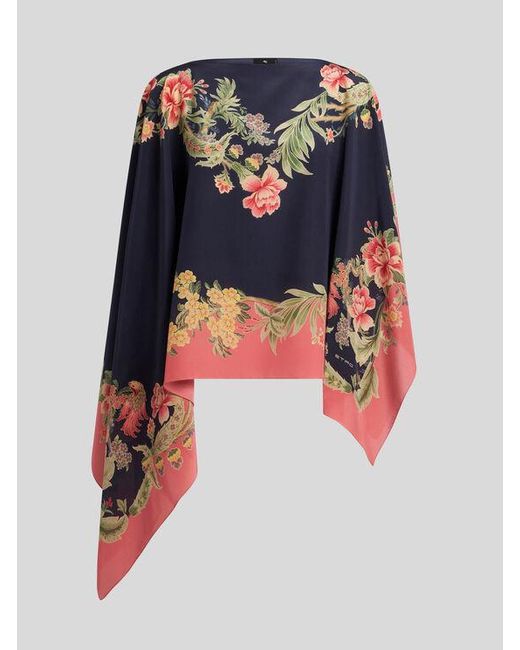 Etro Blue Printed Silk Poncho