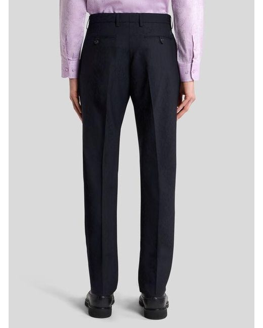 Etro Blue Wool Jacquard Trousers With Animal Motif for men