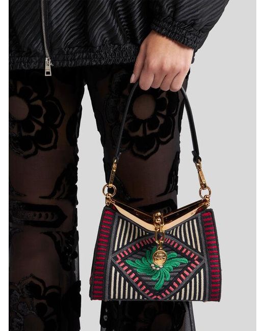 Etro Multicolor Small Vela Bag With Floral Embroidery
