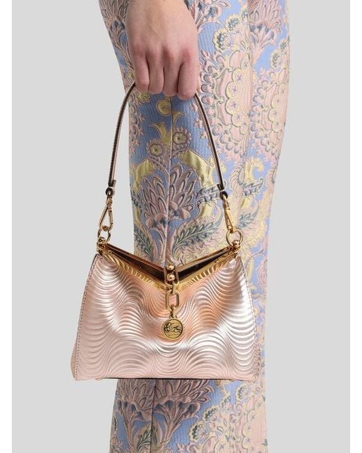 Etro Natural Small Metallic Leather Vela Bag