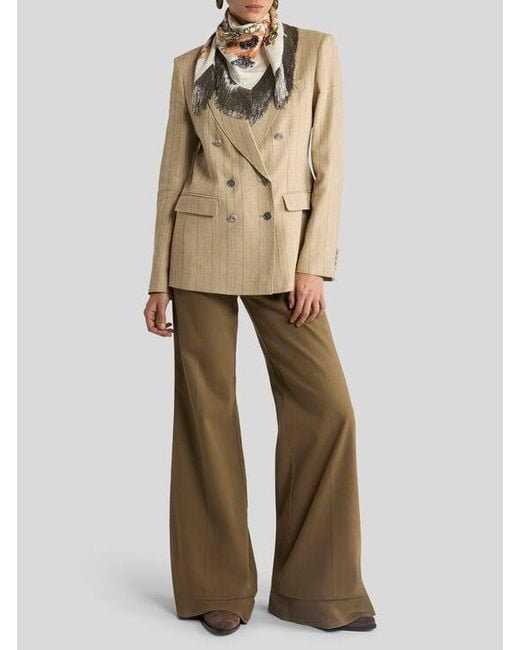 Etro Natural Double-Breasted Striped Jacket With Pegaso Buttons