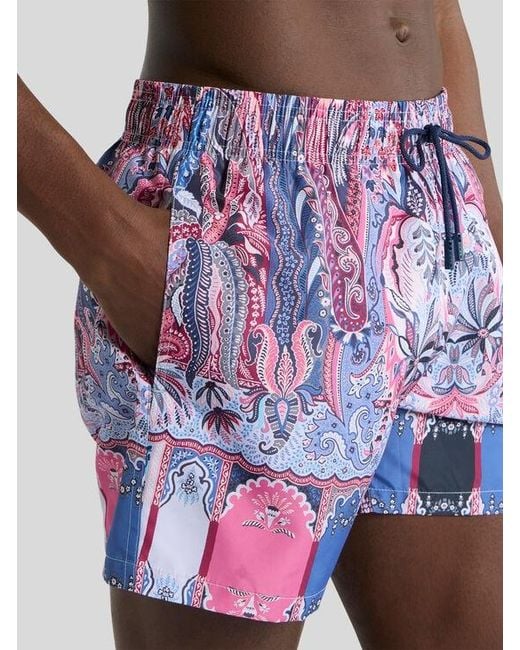 Etro Pink Swimsuit With Placed Floral Paisley Print for men
