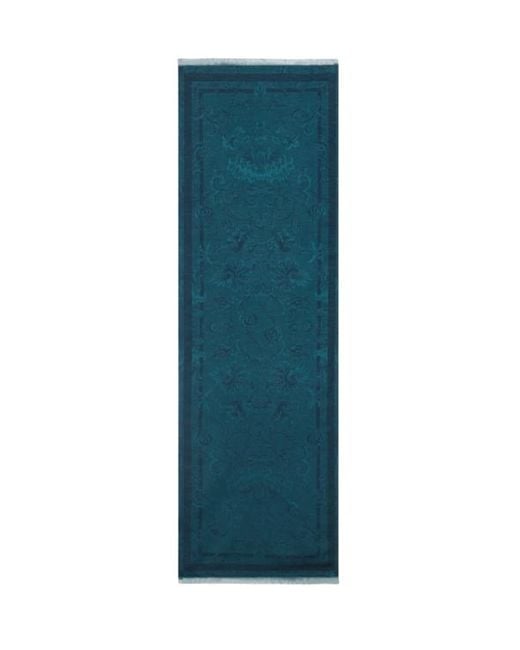 Etro Blue Cotton-Blend Jacquard Scarf With Floral Motif