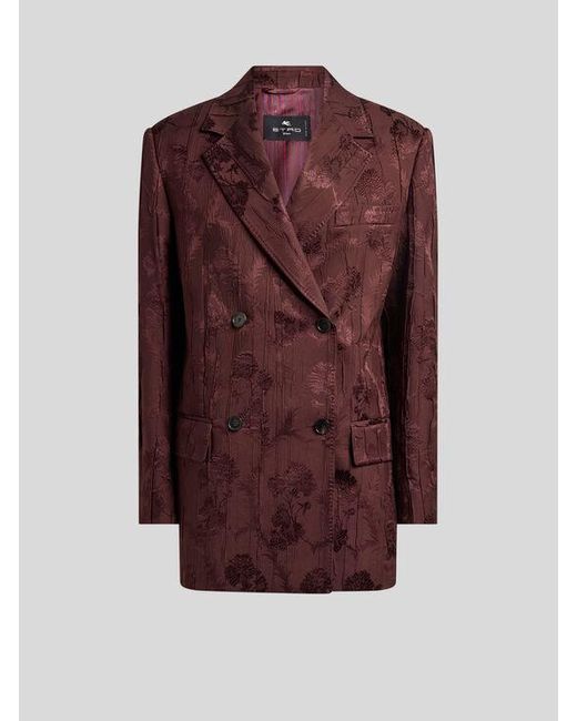 Etro Purple Double-Breasted Wool-Blend Bark-Effect Jacket
