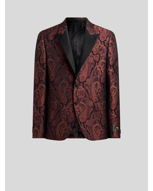 Etro Brown Chenille Jacquard Single-Breasted Jacket With Paisley Motif for men