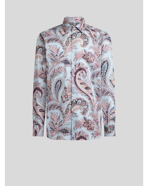 Etro Gray Floral Paisley Cotton Shirt for men