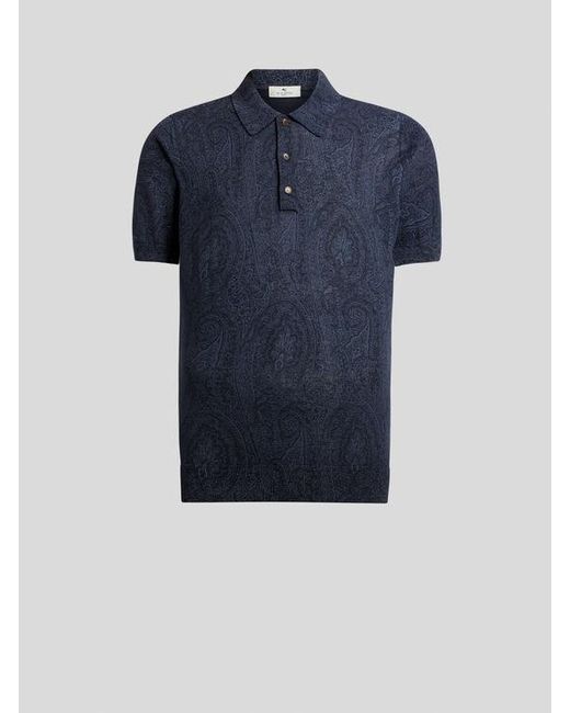 Etro Blue Cotton-Blend Polo Shirt With Floral Paisley Motif for men