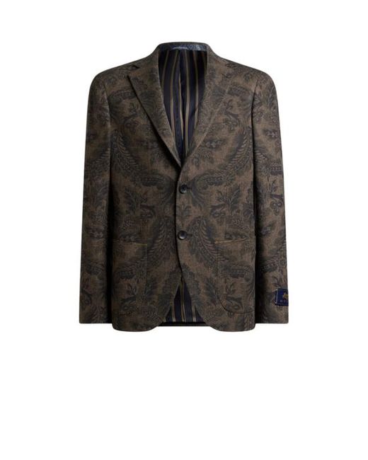 Etro Black Wool And Cashmere Blazer With Placed Print for men