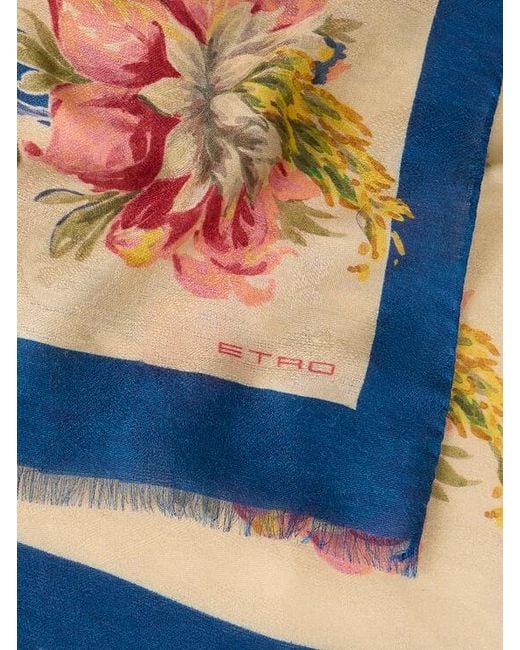Etro Natural Modal And Cashmere Jacquard Scarf With Floral Motif