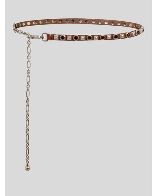Etro White Leather Belt With Jewel Studs