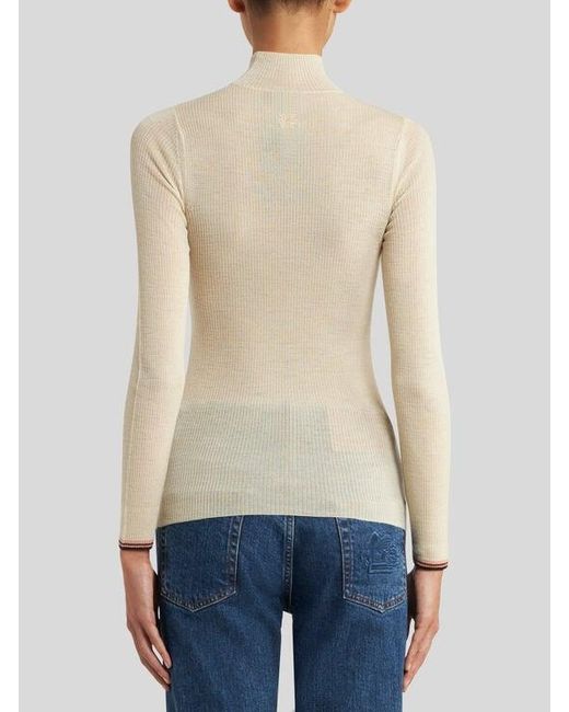 Etro White Wool Jacquard Turtleneck Sweater
