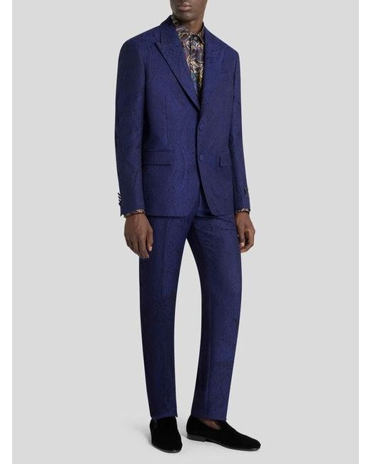 Etro Blue Jacquard Single-Breasted Jacket With Paisley Motif for men