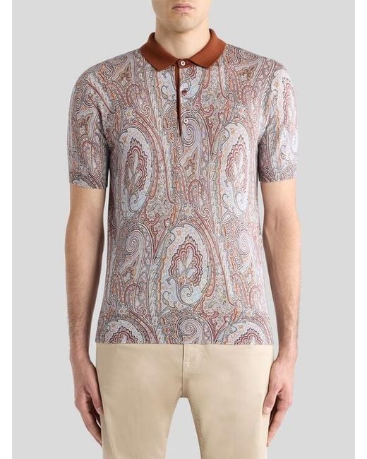 Etro Red Silk- And Cashmere-Blend Polo Shirt With Floral Paisley Motif for men