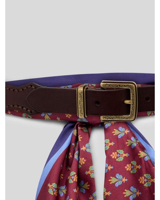 Etro Red Leather Belt With Printed Scarf