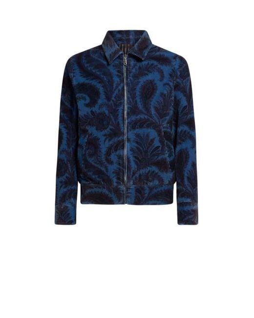 Etro Men's Blue Velvet Bomber Jacket With Print - Main Image