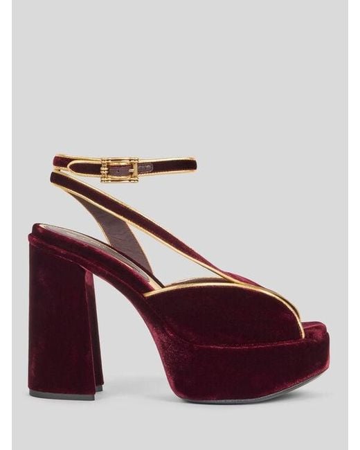 Etro Purple Velvet Platform Sandals With Metallic Trim