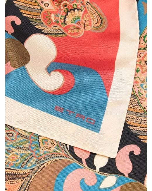 Etro Blue Silk Scarf With Floral Paisley Motif