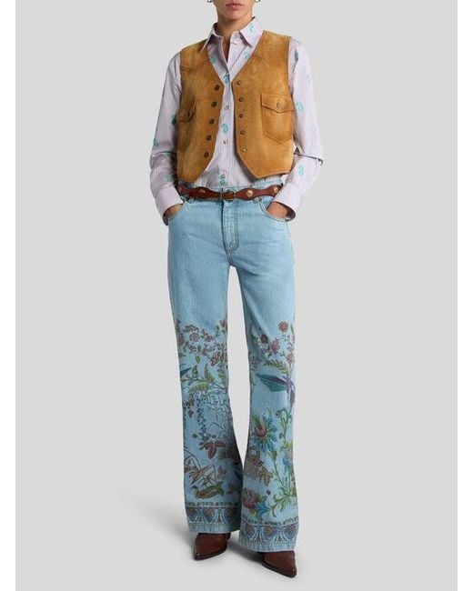 Etro Gray Striped Cotton Jacquard Shirt With Fil Coupé Paisley