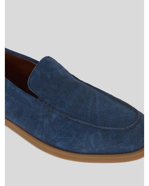 Etro Blue Printed Suede Slip-On Shoes for men