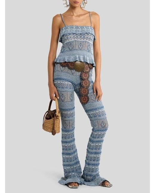 Etro Blue Crocheted Cotton Top