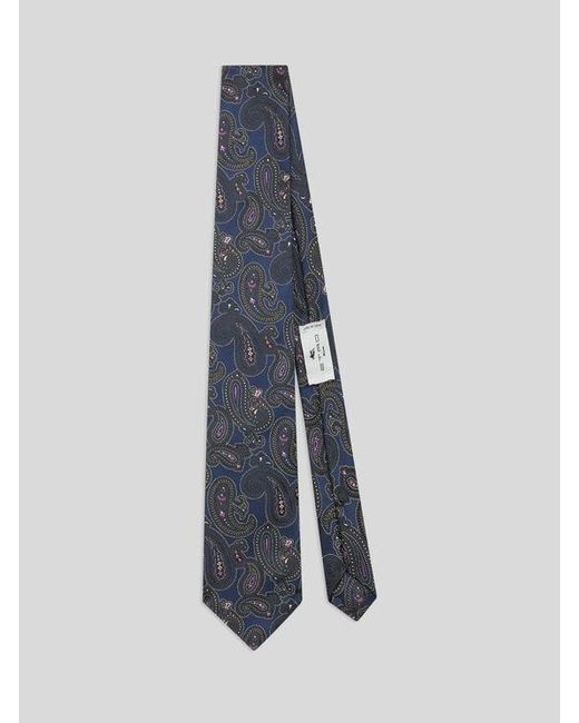 Etro Blue Paisley Silk Jacquard Tie for men