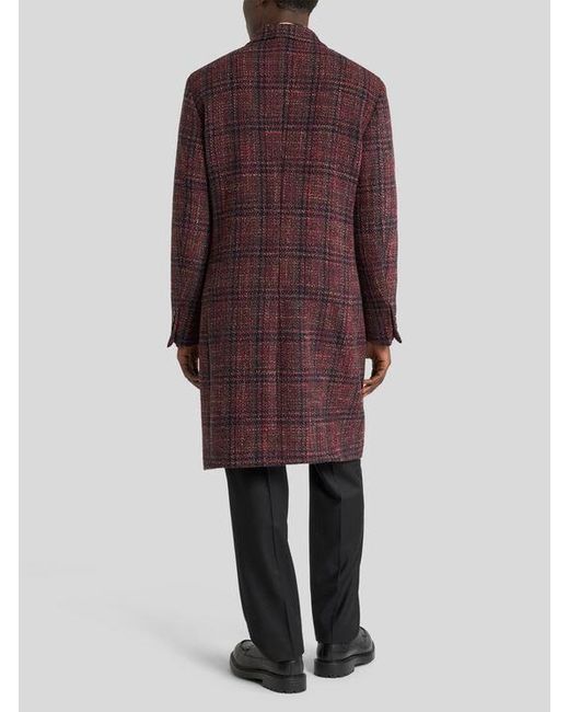 Etro Purple Wool And Cashmere Coat With Check Motif for men