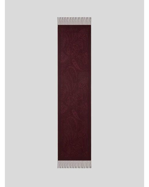 Etro Purple Wool Jacquard Scarf With Floral Paisley Motif