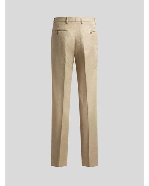 Etro Natural Cotton-Blend Jacquard Trousers With Placed Floral Paisley Motif for men