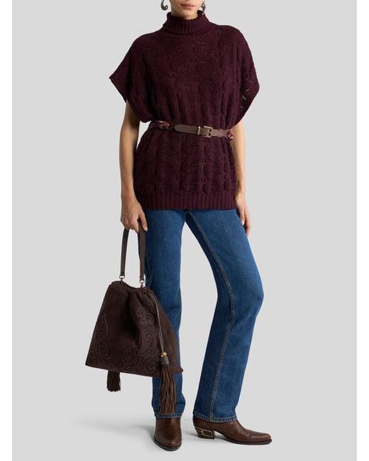 Etro Purple Wool-Blend Turtleneck Sweater With Paisley Detailing